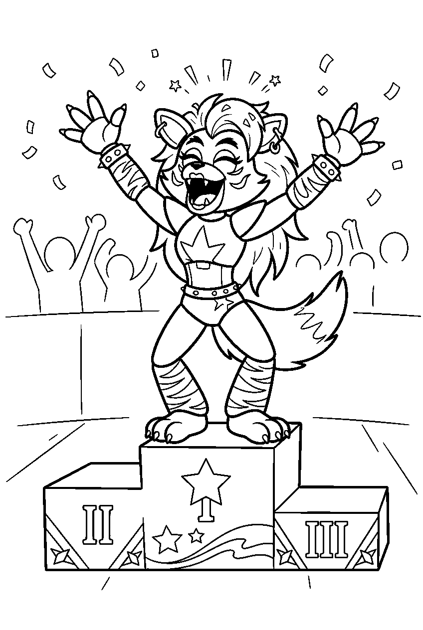 fnaf roxanne wolf cheering from the winner s podium line art