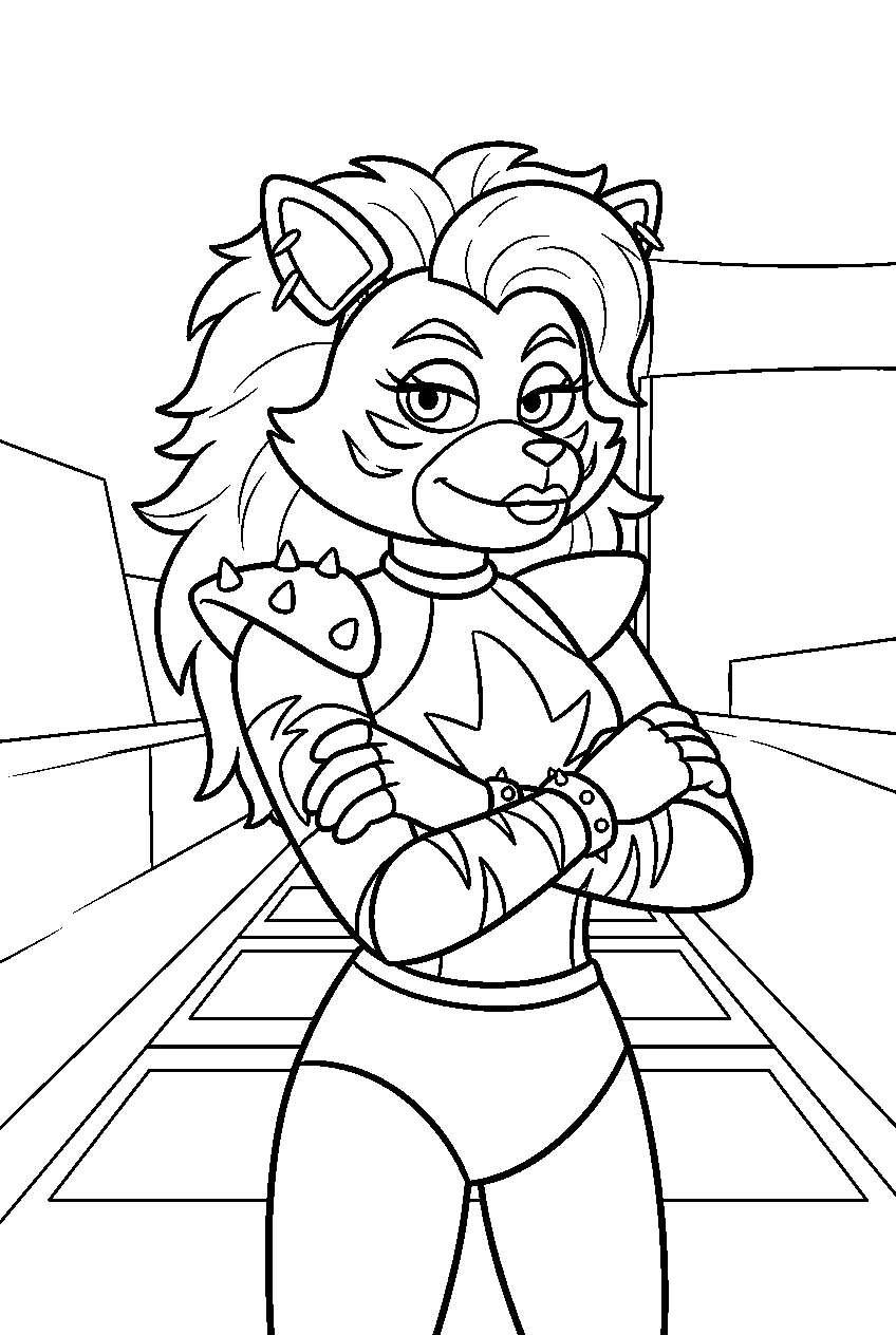 fnaf roxanne wolf crossing her arms on the starting grid line art