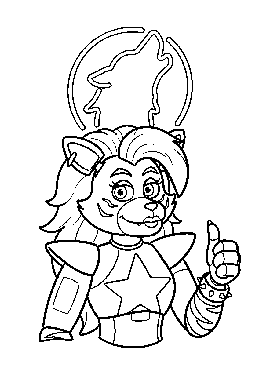 fnaf roxanne wolf giving a thumbs up beneath the neon wolf sign line art