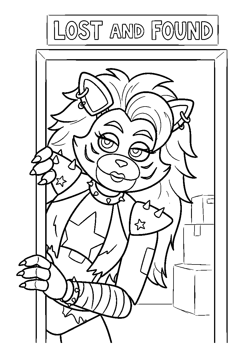 fnaf roxanne wolf looking through a doorway in lost and found line art
