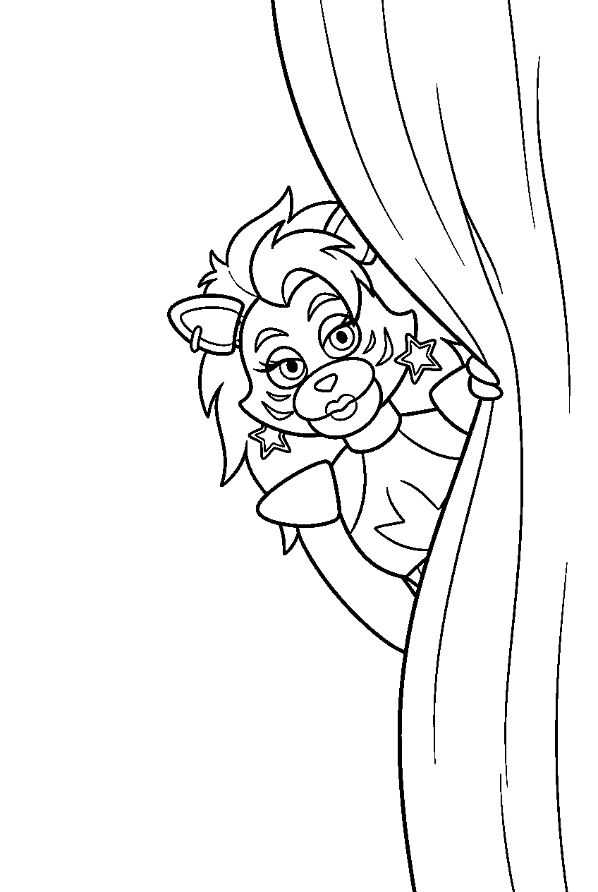 fnaf roxanne wolf peeking around a concert stage curtain line art