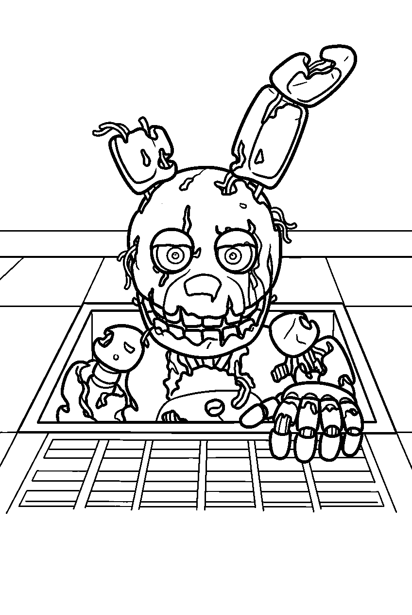 fnaf springtrap crawling from floor vent in camera office line art