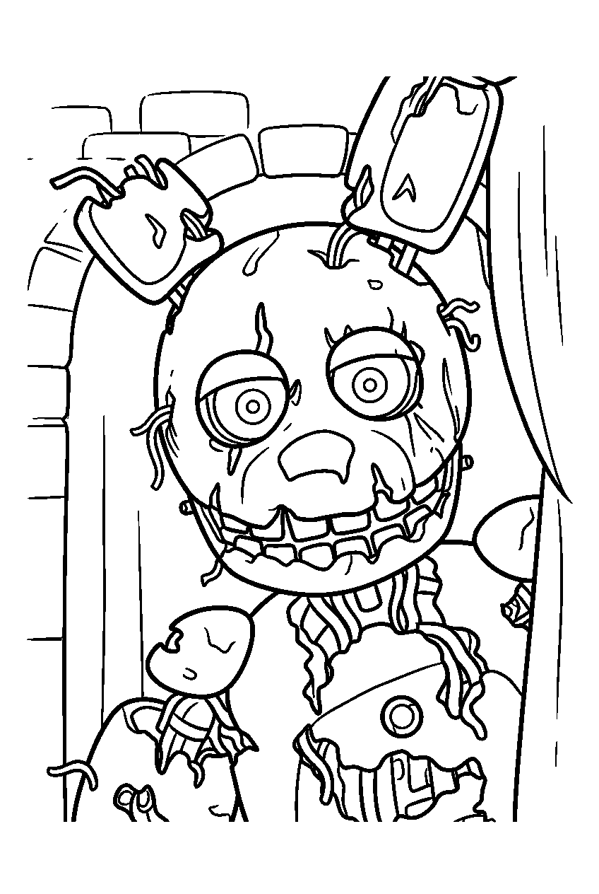fnaf springtrap emerging from shadows in horror attraction line art