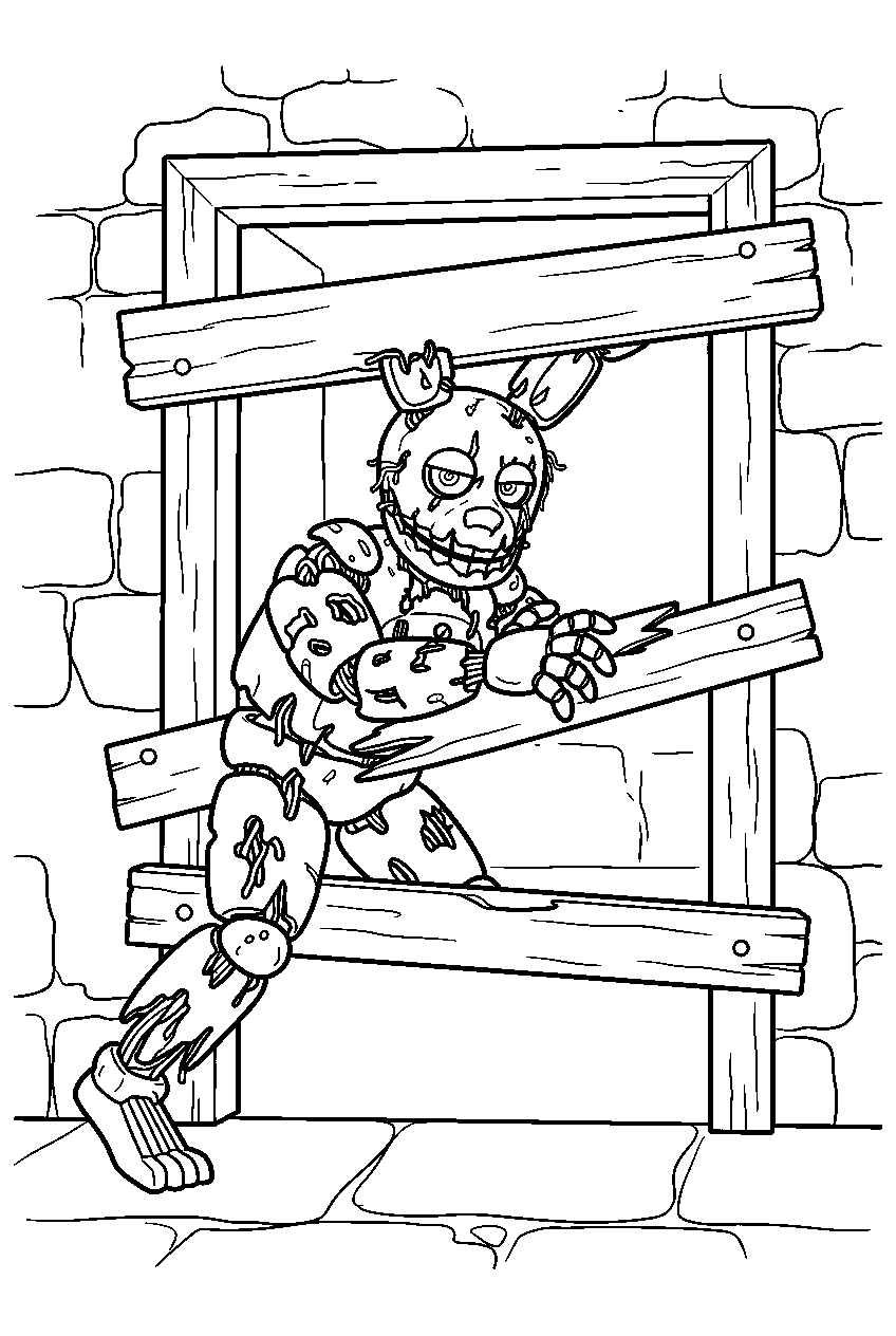 fnaf springtrap entering boarded doorway in secret room line art