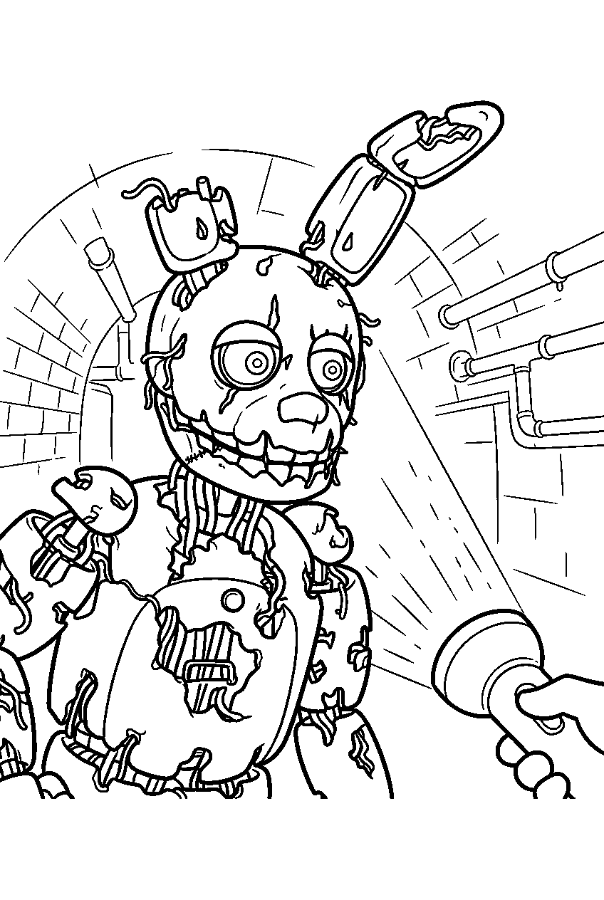 fnaf springtrap following flashlight beam in service tunnel line art