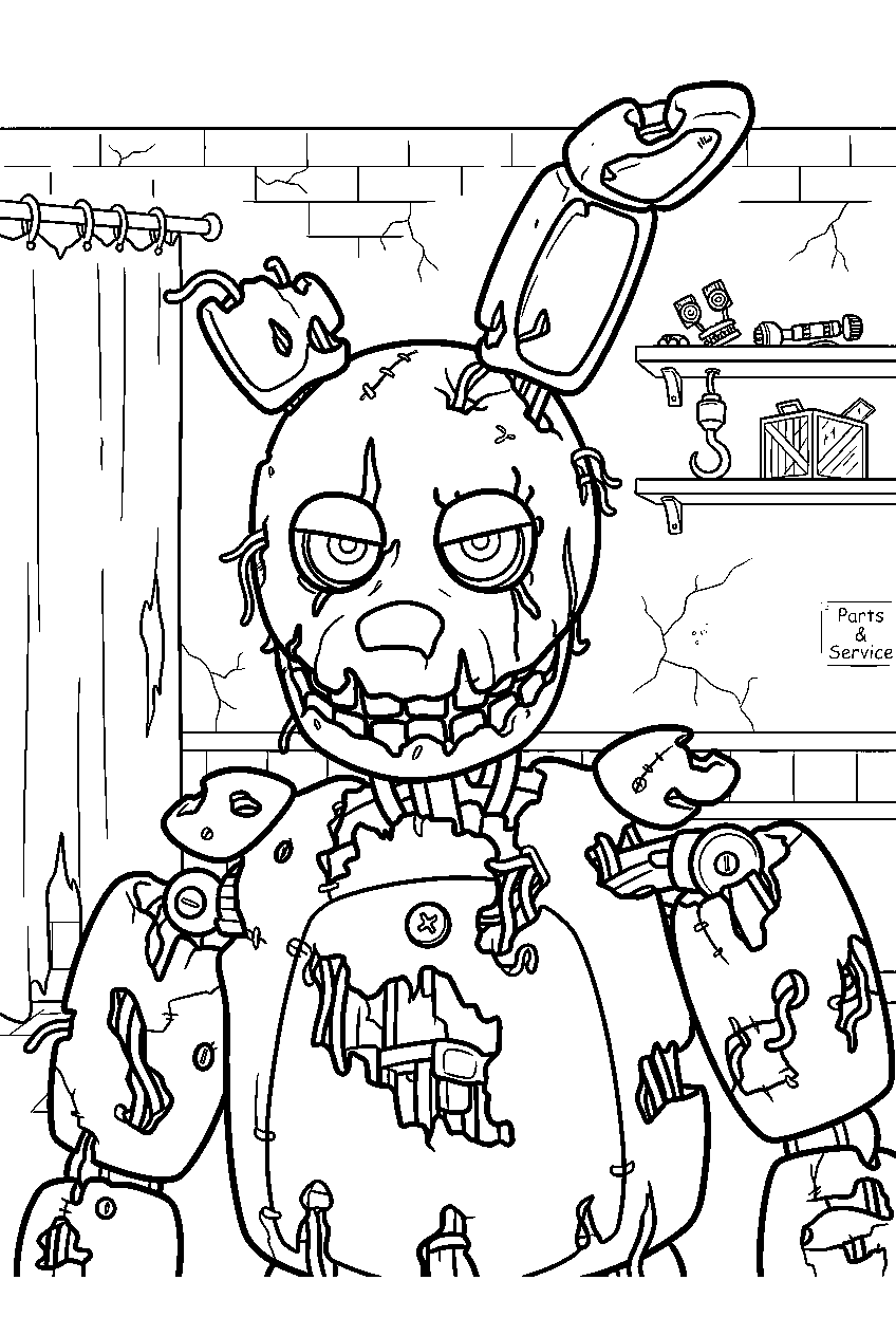 fnaf springtrap in backstage area line art