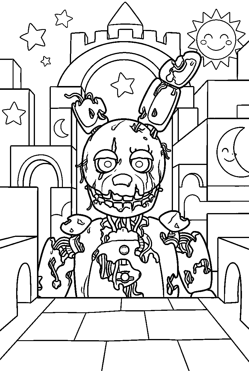 fnaf springtrap in daycare maze line art