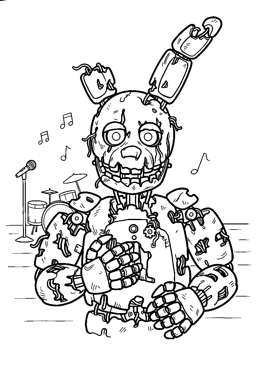 fnaf springtrap in music room line art