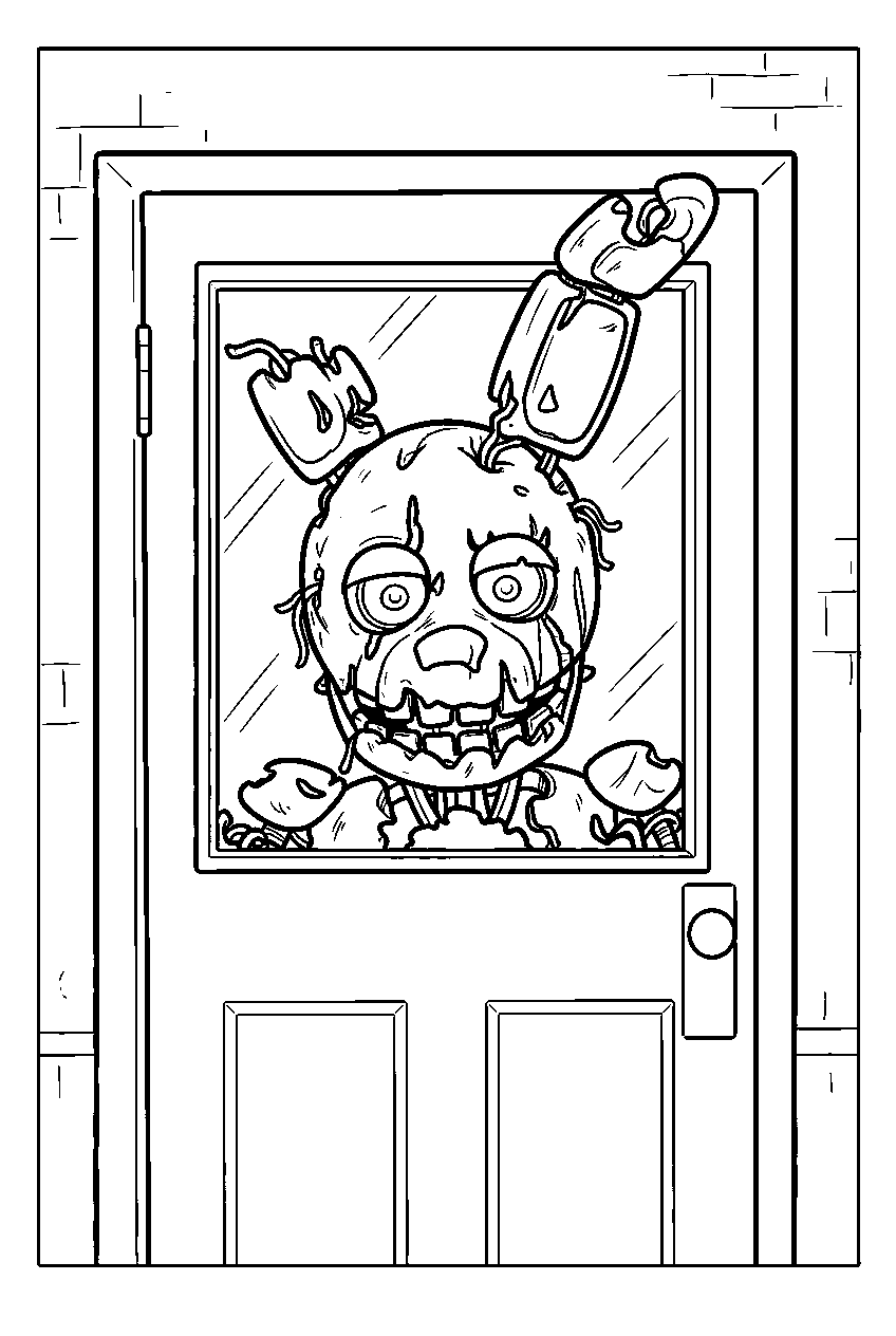 fnaf springtrap looking through window in locked office line art