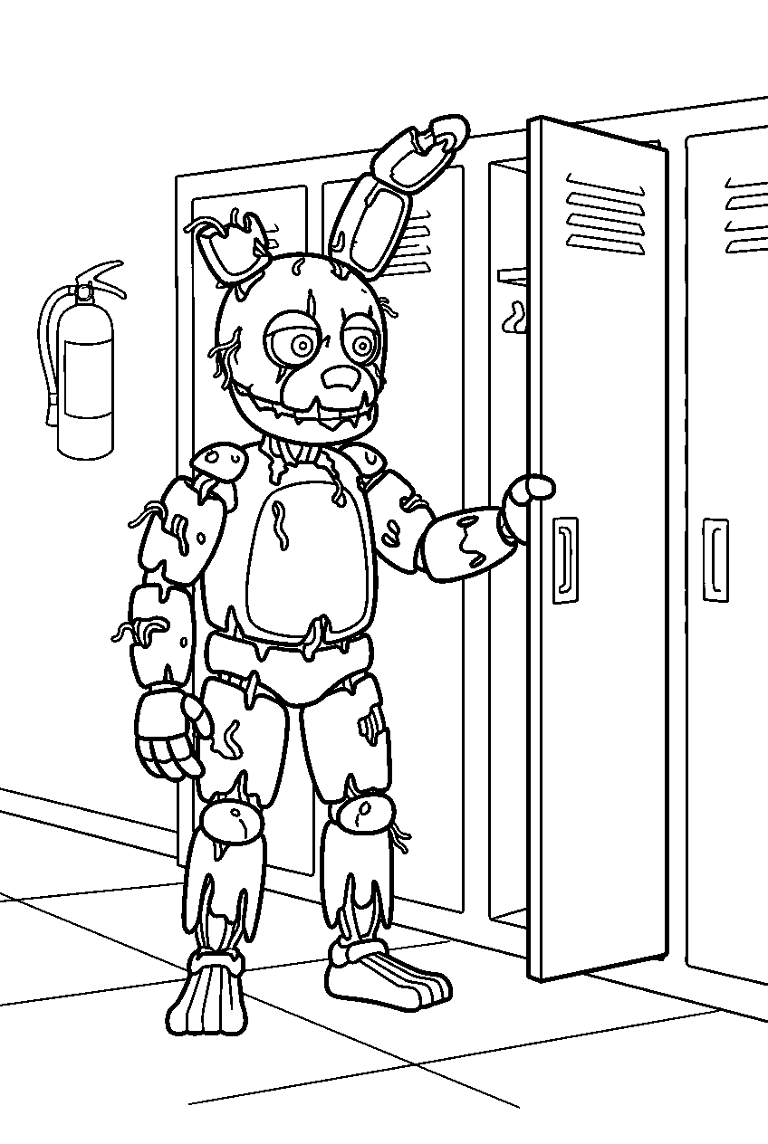 fnaf springtrap opening locker in staff room line art