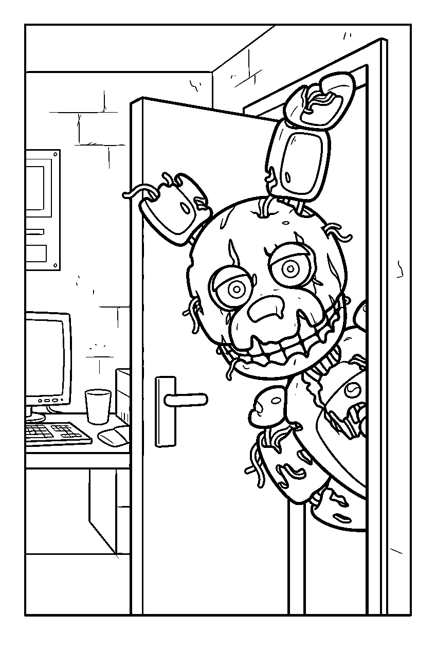 fnaf springtrap peeking into security office doorway line art