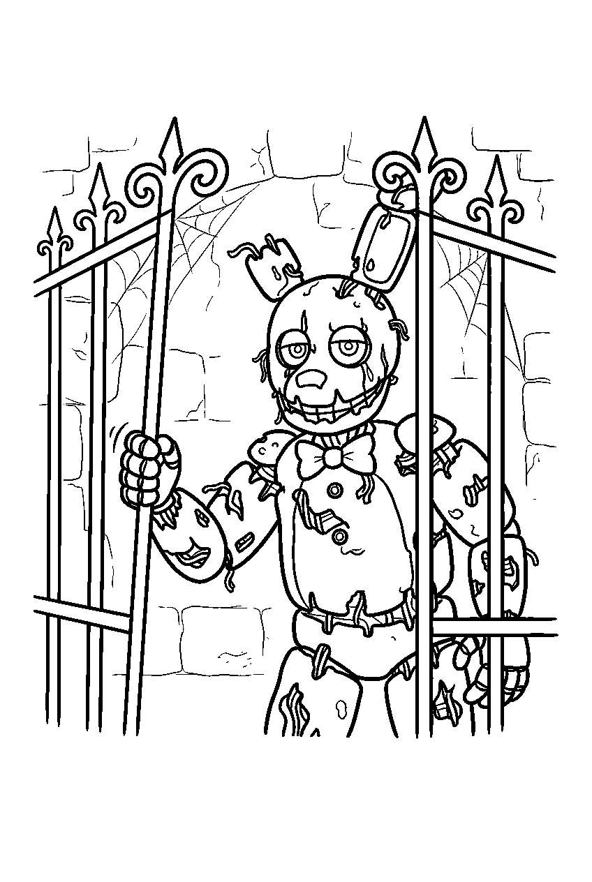 fnaf springtrap pushing open gate in haunted exhibit line art