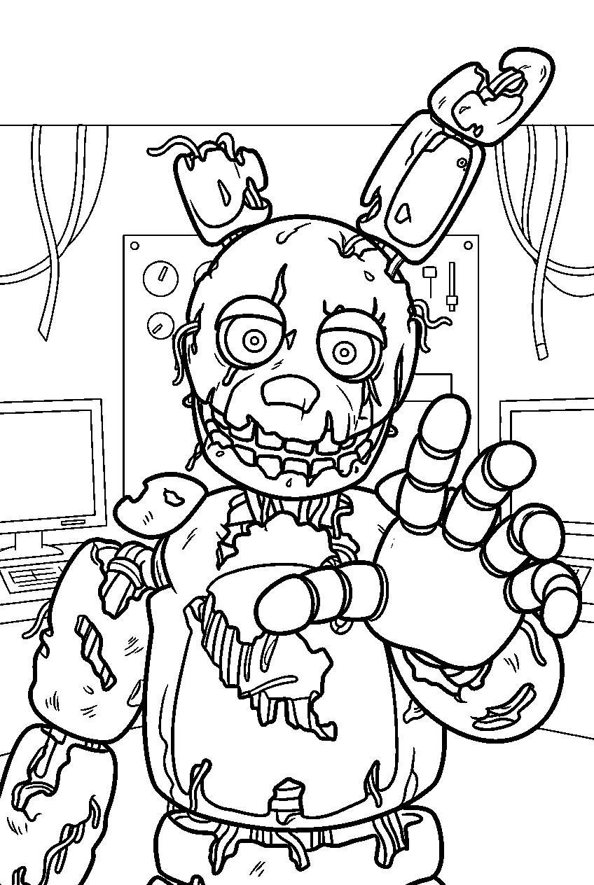 fnaf springtrap reaching toward camera in control room line art