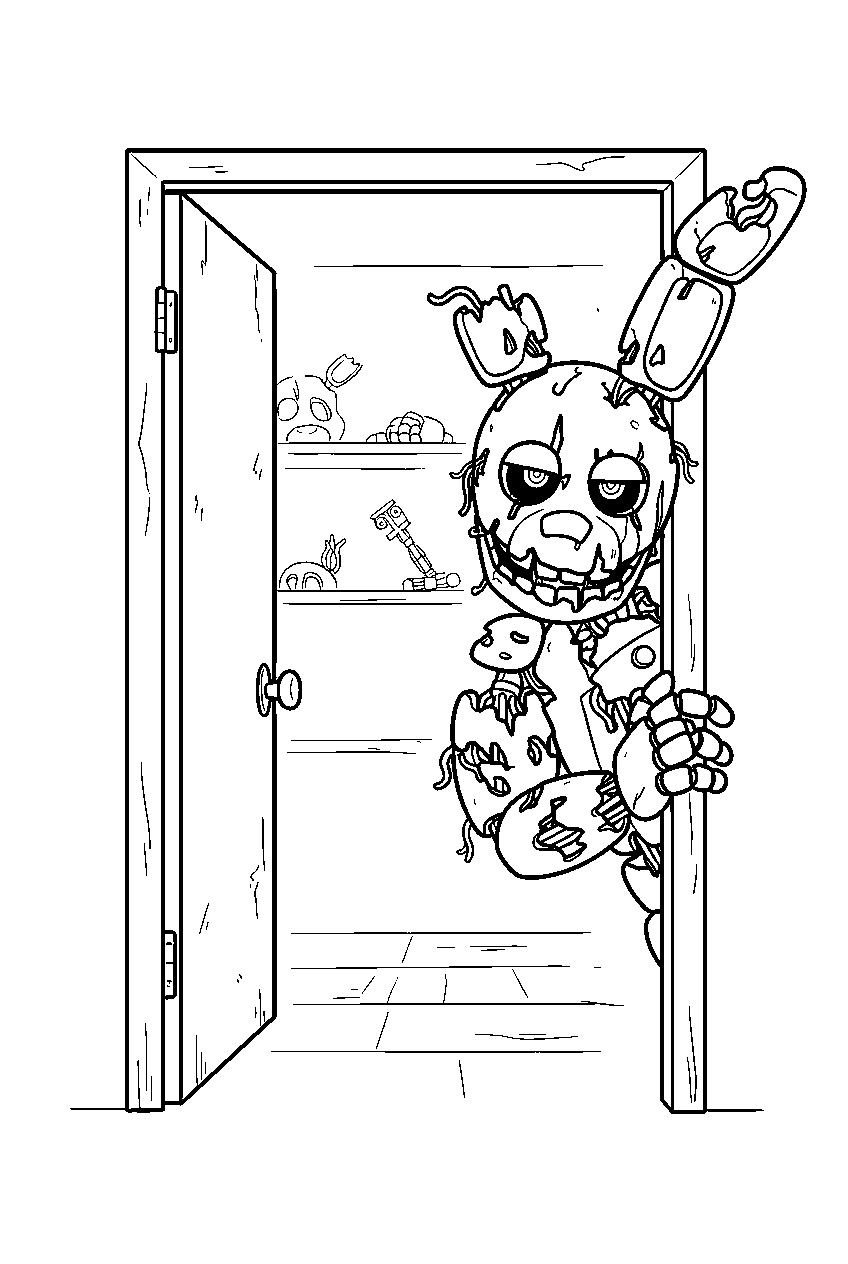 fnaf springtrap watching from doorway in parts and service room line art