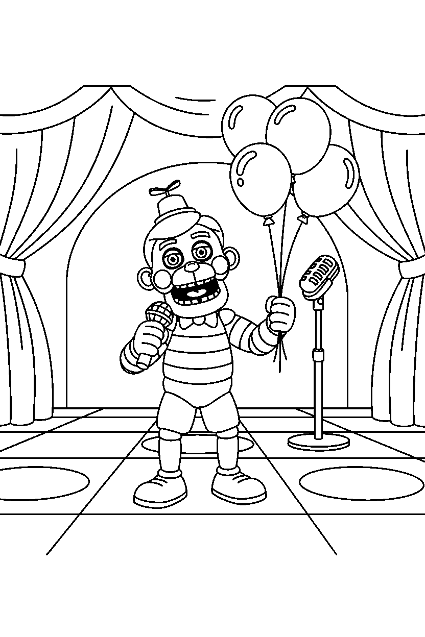 balloon boy fnaf animatronic singing in a show stage area line art