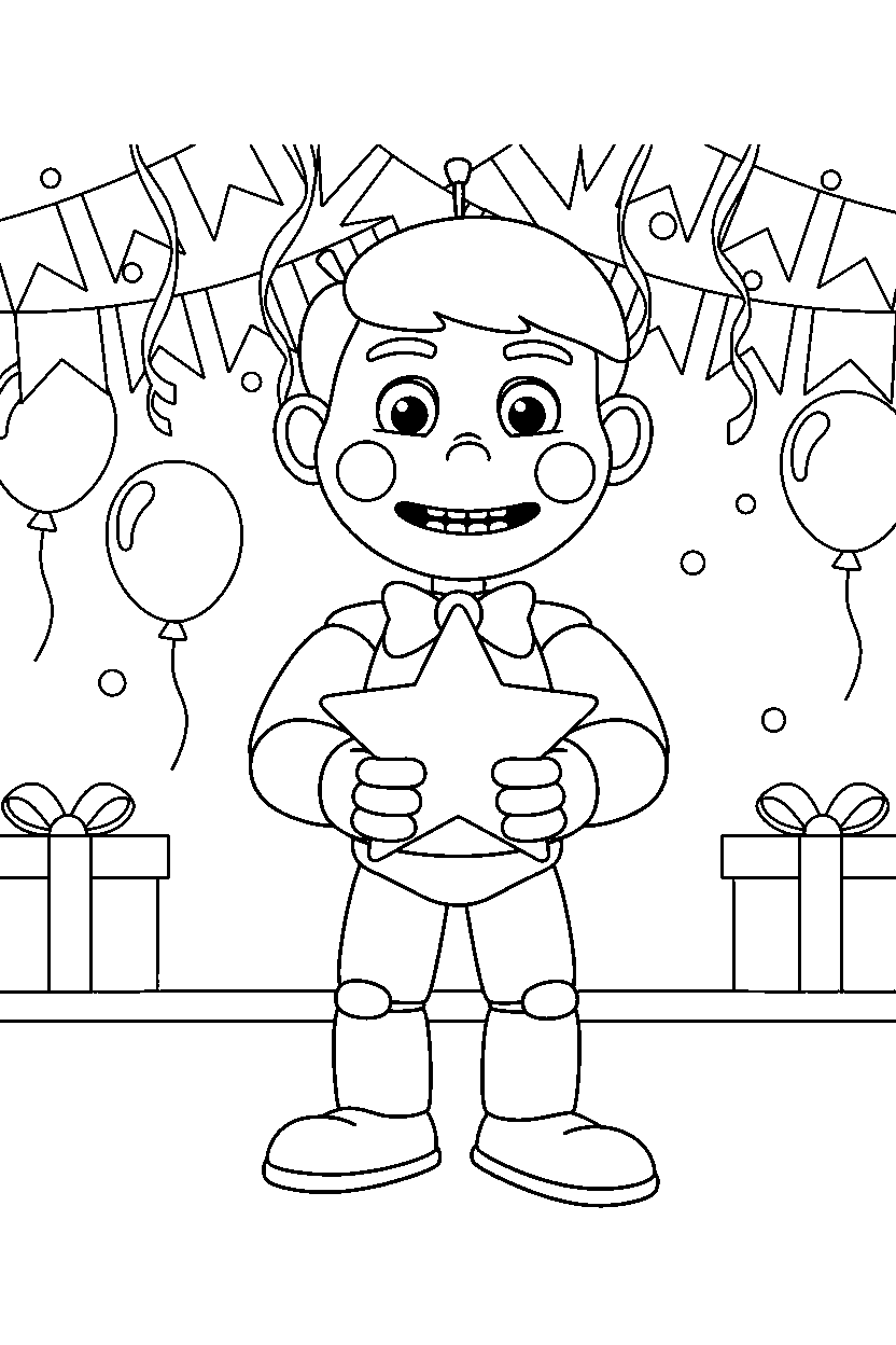 balloon boy from five nights at freddy s holding a star in a celebration hall line art