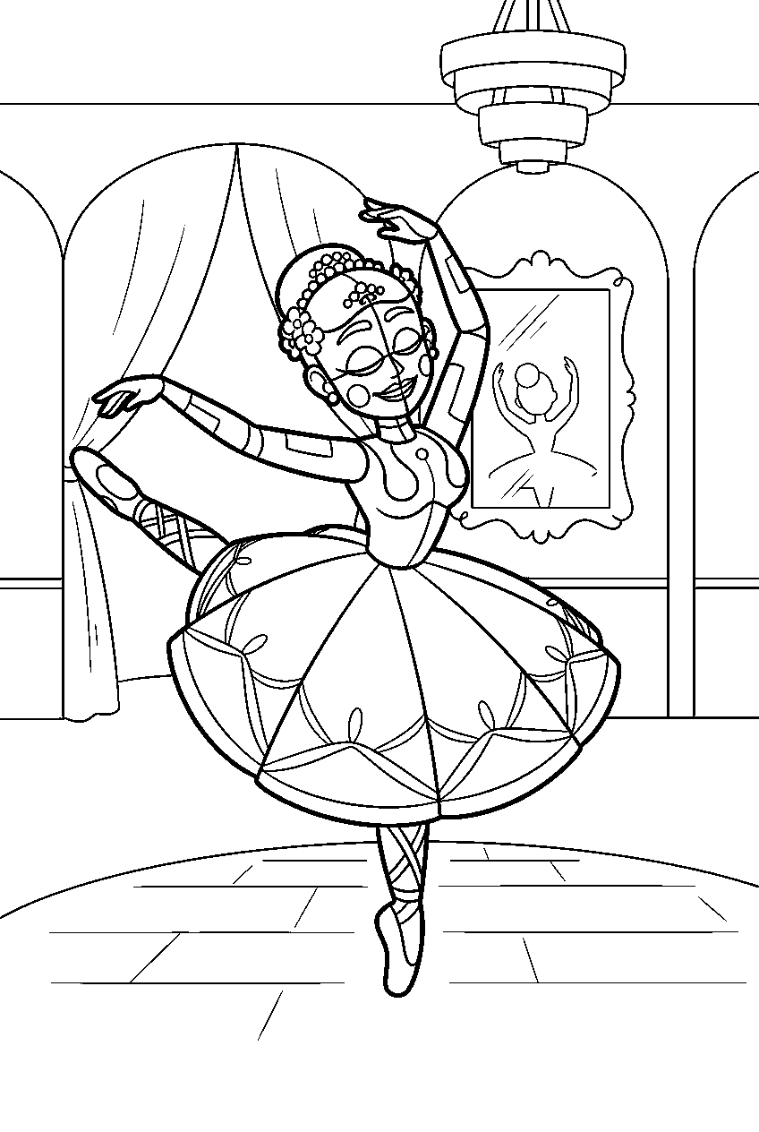 ballora spinning gracefully across the underground dance gallery line art