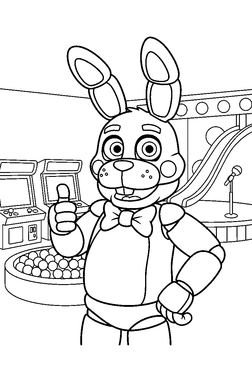 bonnie the bunny from five nights at freddy s giving a thumbs up in a fun entertainment center line art