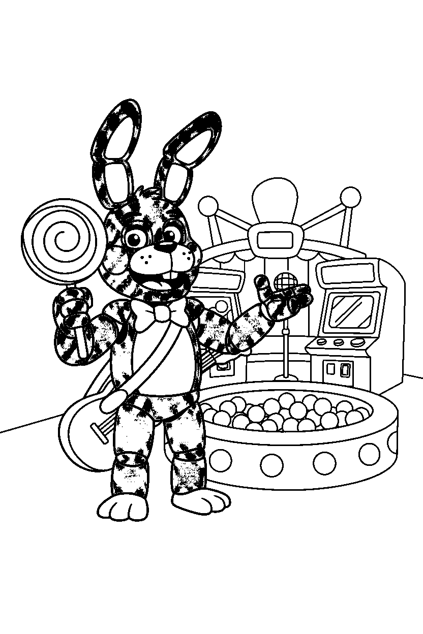 bonnie the bunny from five nights at freddy s holding a candy in a fun entertainment center line art