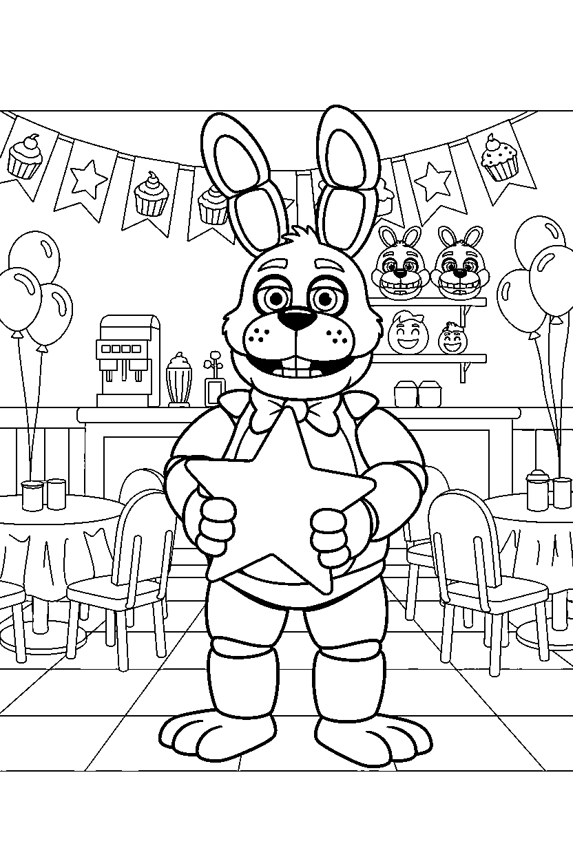 bonnie the bunny from five nights at freddy s holding a star in a family restaurant line art