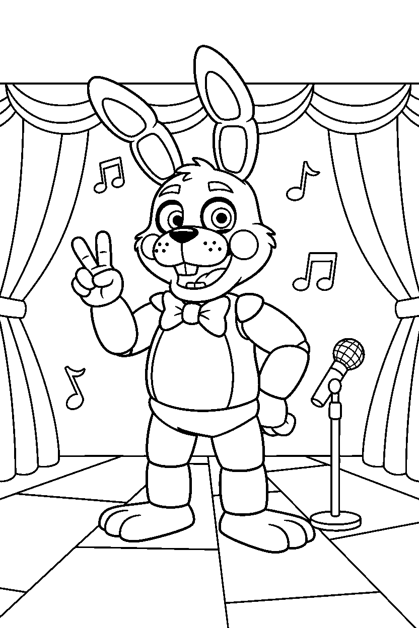 bonnie the bunny from five nights at freddy s making a peace sign in a show stage area line art