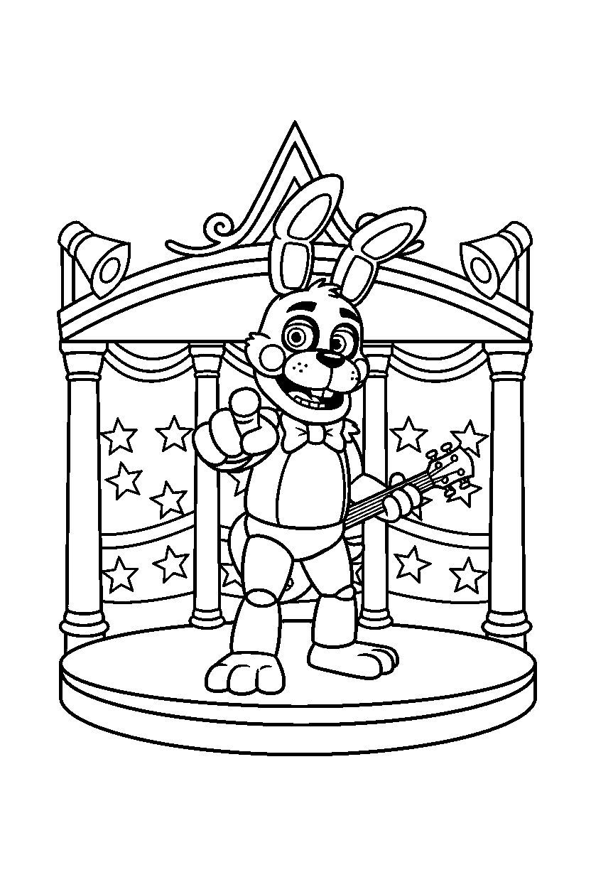 bonnie the bunny from five nights at freddy s pointing forward in a show stage area line art