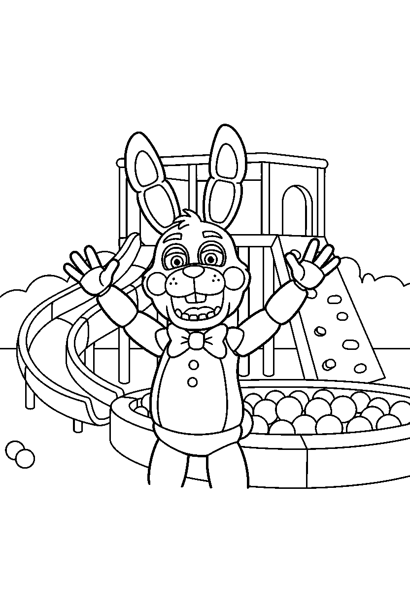 bonnie the bunny from five nights at freddy s posing happily inside an indoor play area line art
