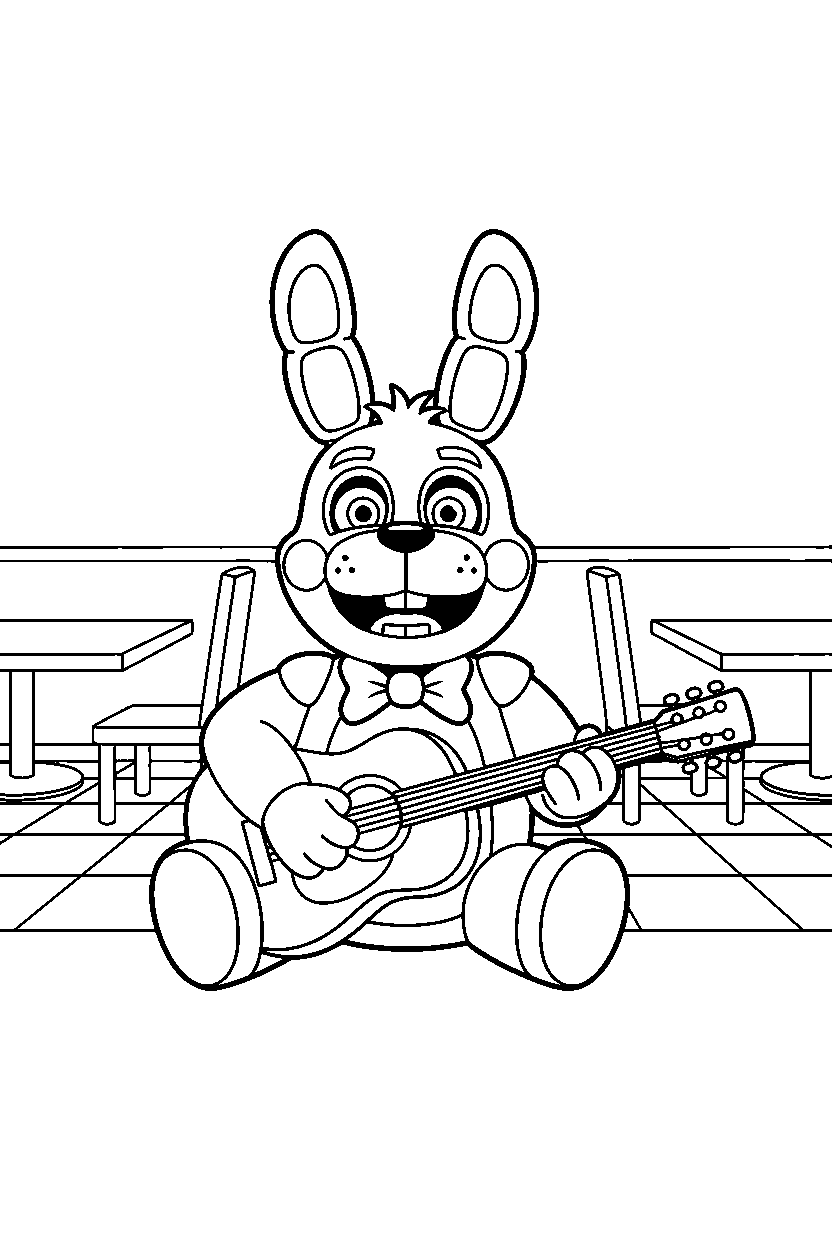 bonnie the bunny from five nights at freddy s sitting and smiling in a family restaurant line art
