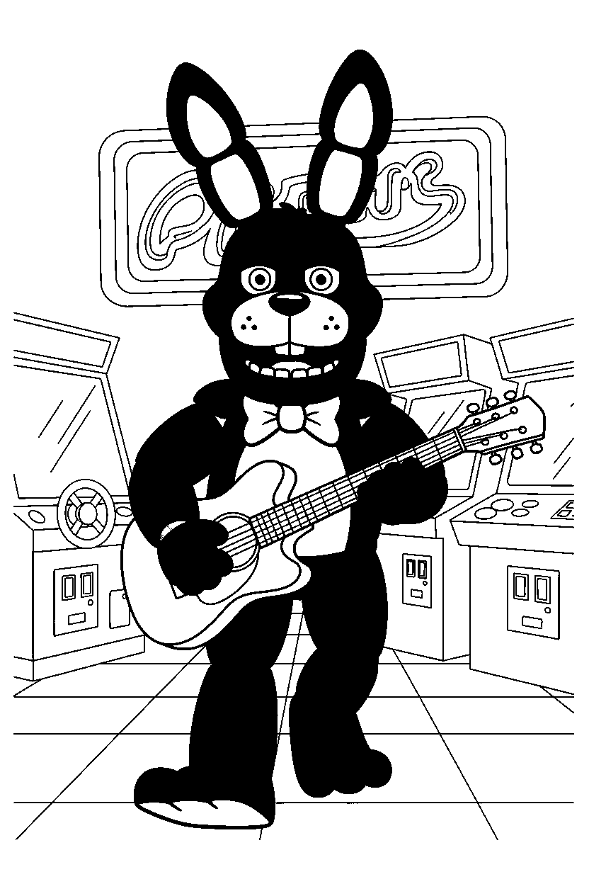 bonnie the bunny from five nights at freddy s walking forward in a bright game arcade line art