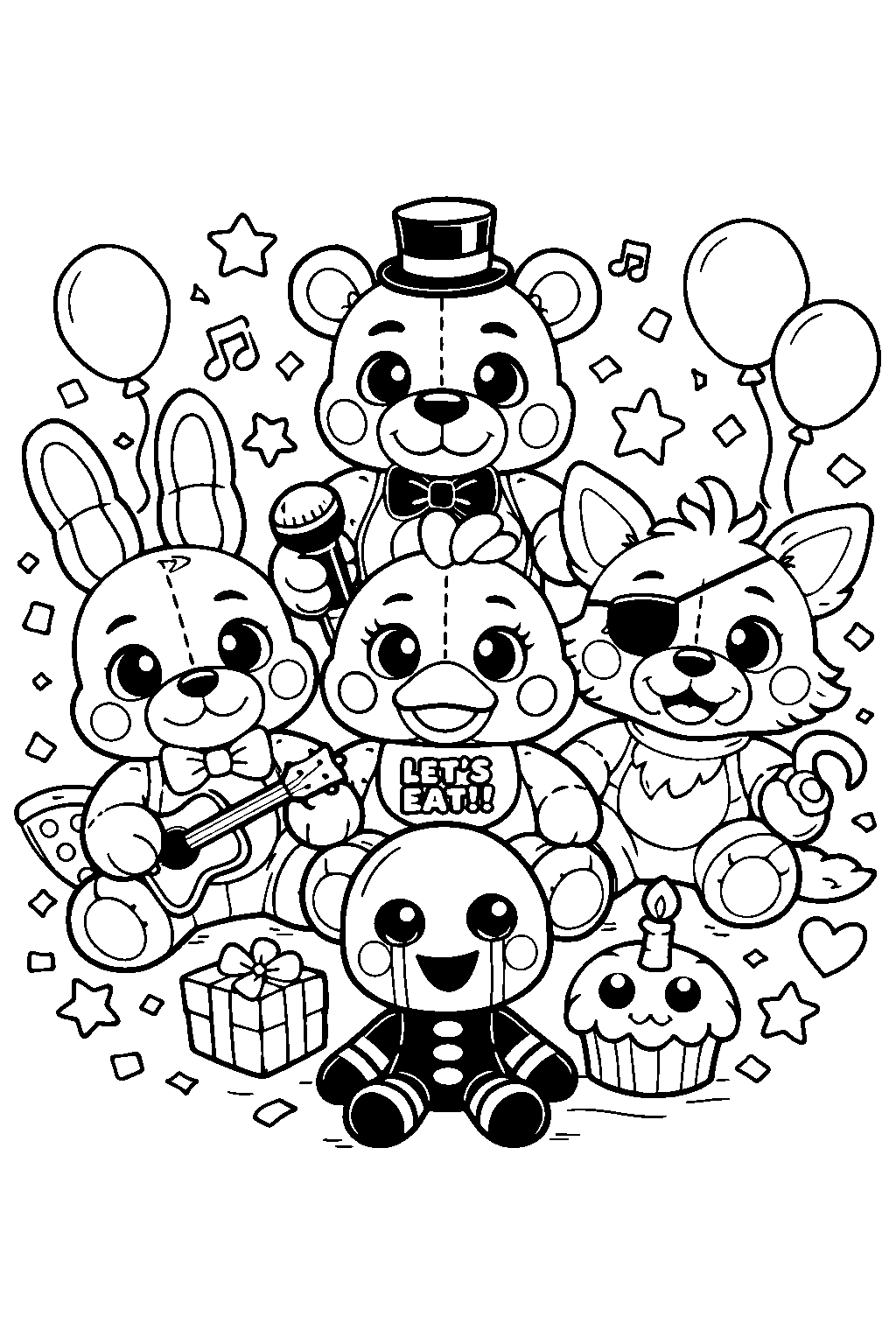 cute fnaf plush characters line art