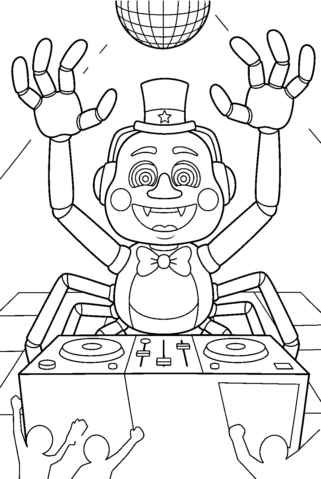 dj music man raising his hands above the west arcade dance floor line art