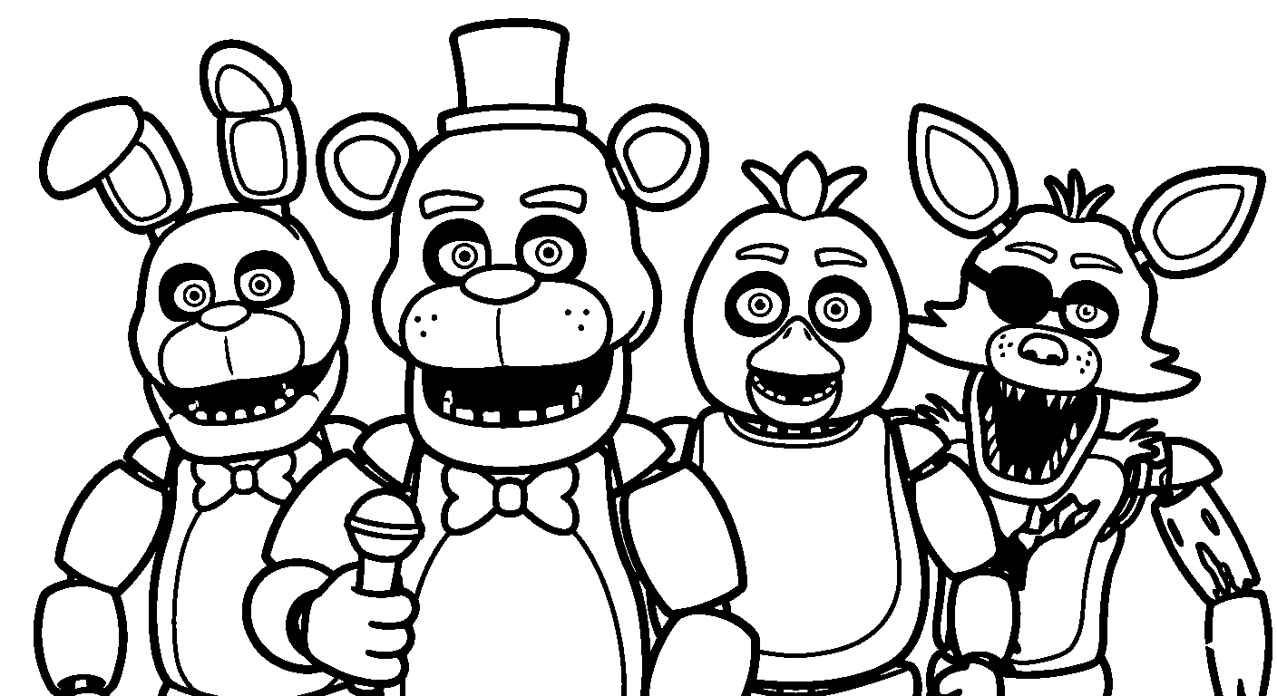 five nights at freddys characters line art