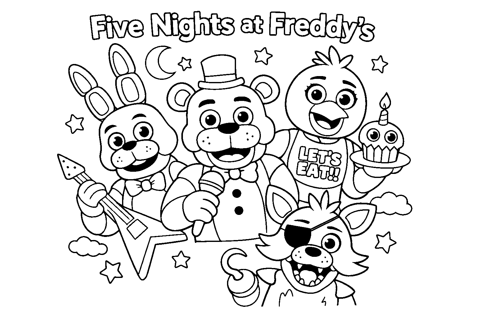 five nights at freddys line art freddy bonnie chica foxy