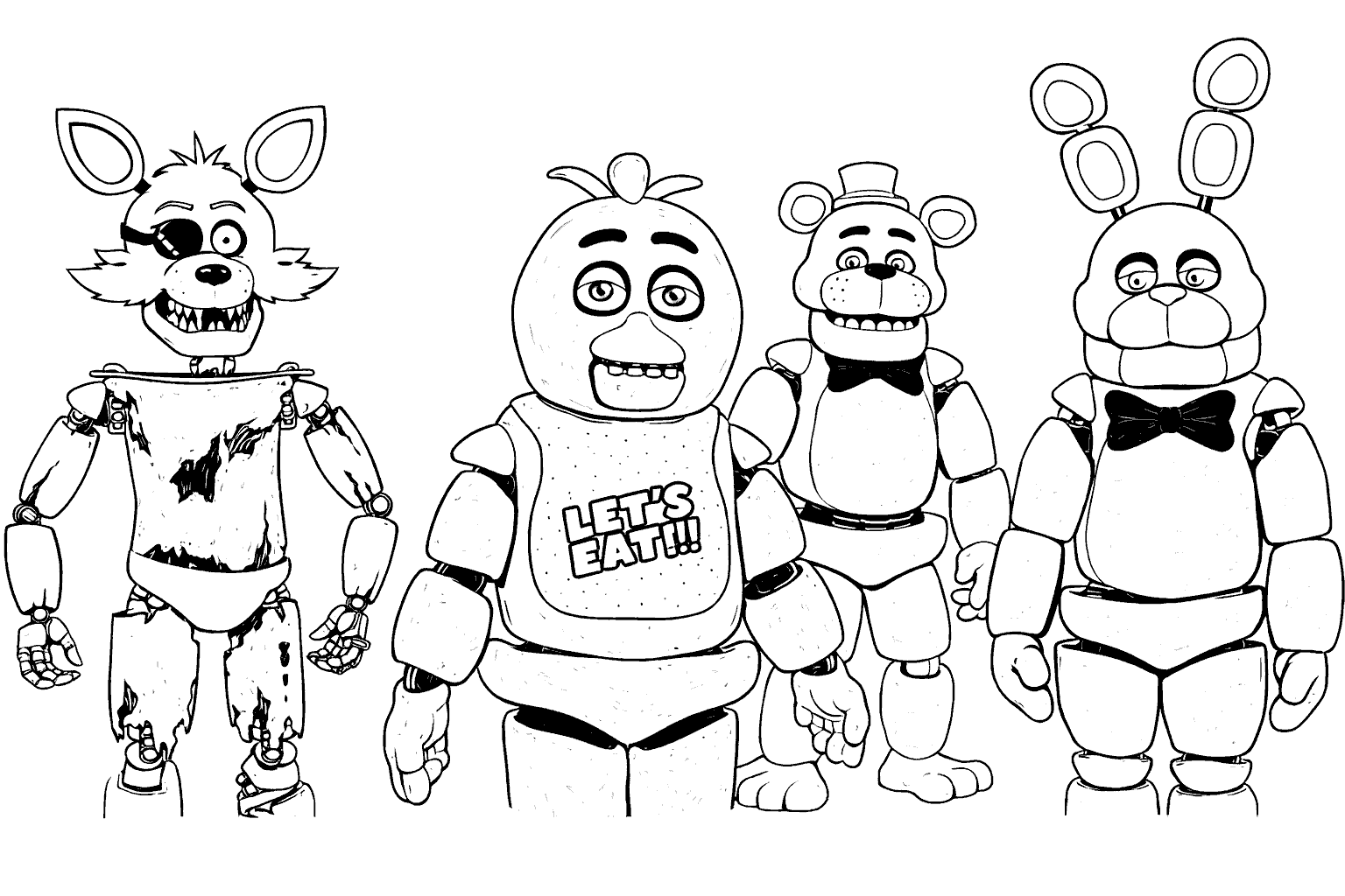 five nights at freddys movie line art foxy chica freddy bonnie