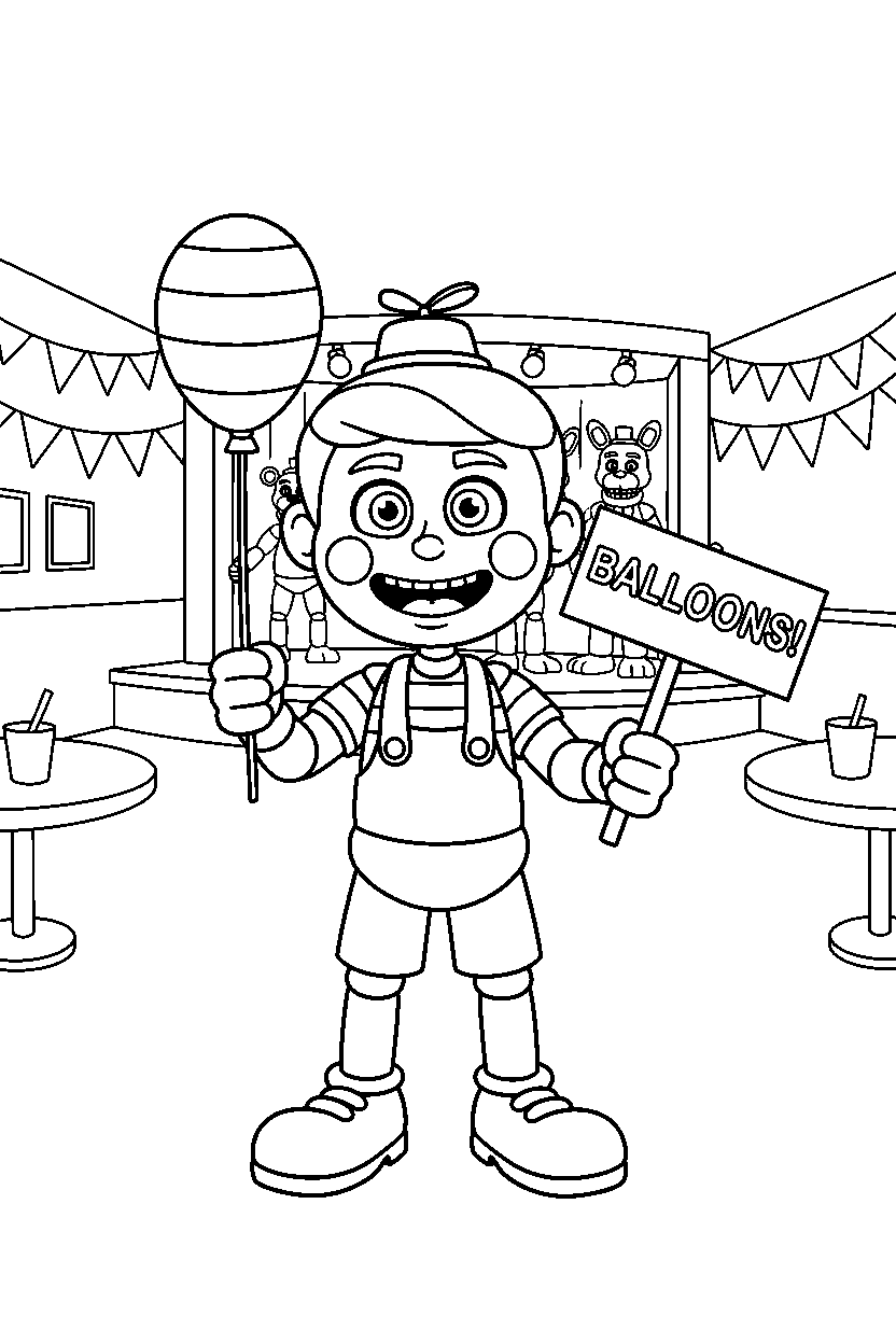 fnaf balloon boy smiling in main room line art