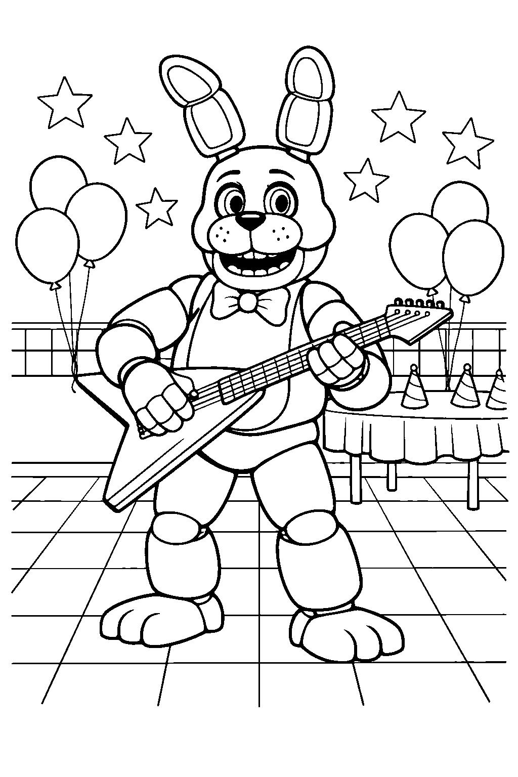 fnaf bonnie playing guitar line art