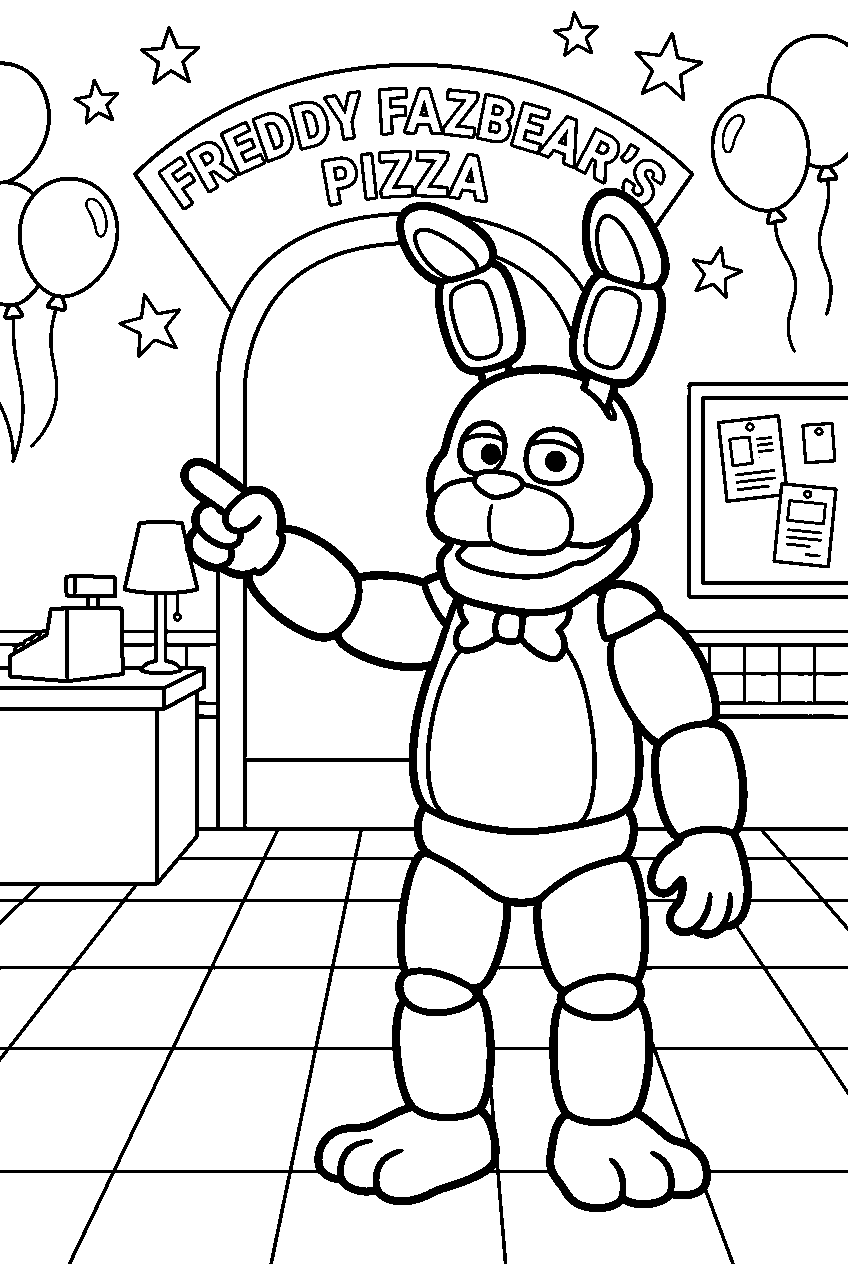 fnaf bonnie pointing in entrance lobby line art