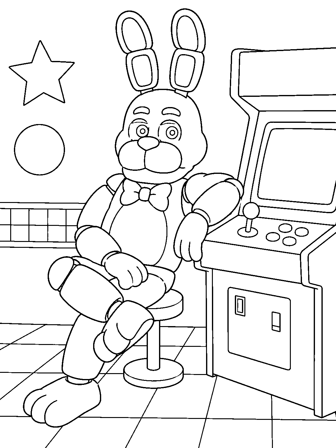 fnaf bonnie resting in arcade room line art