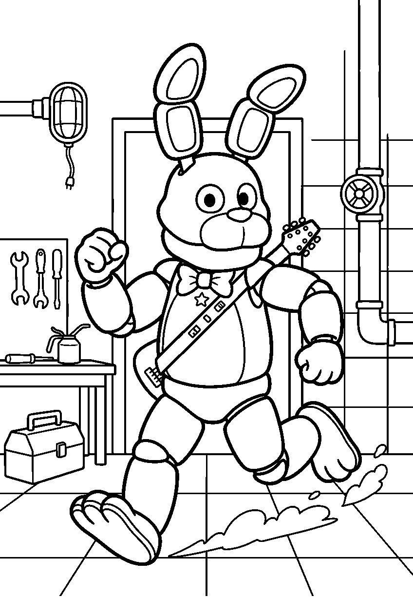 fnaf bonnie running in maintenance room line art
