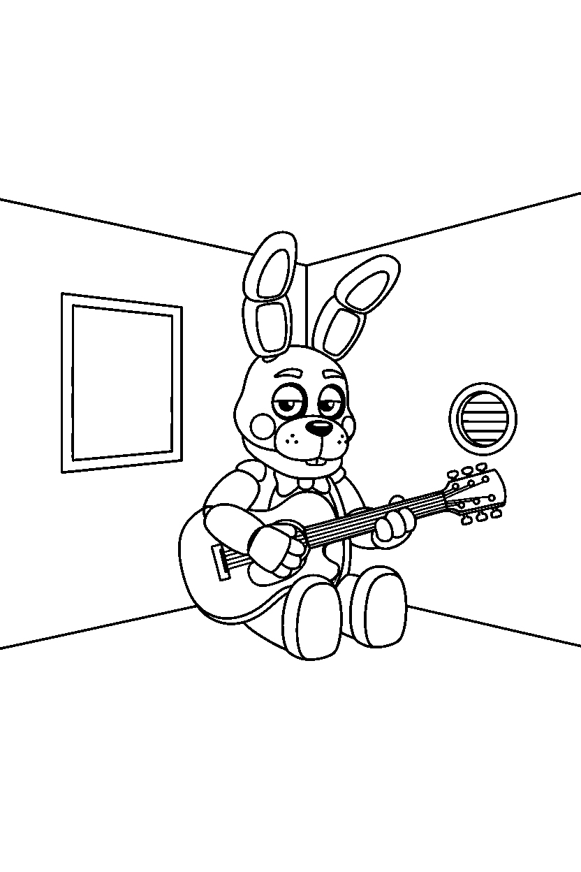 fnaf bonnie sitting in corner room line art