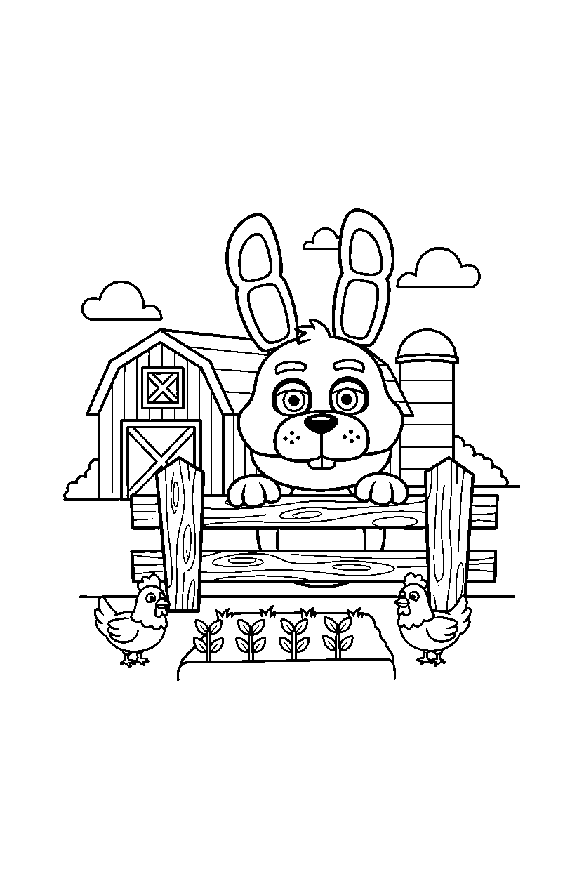 fnaf bonnie watching in farm line art