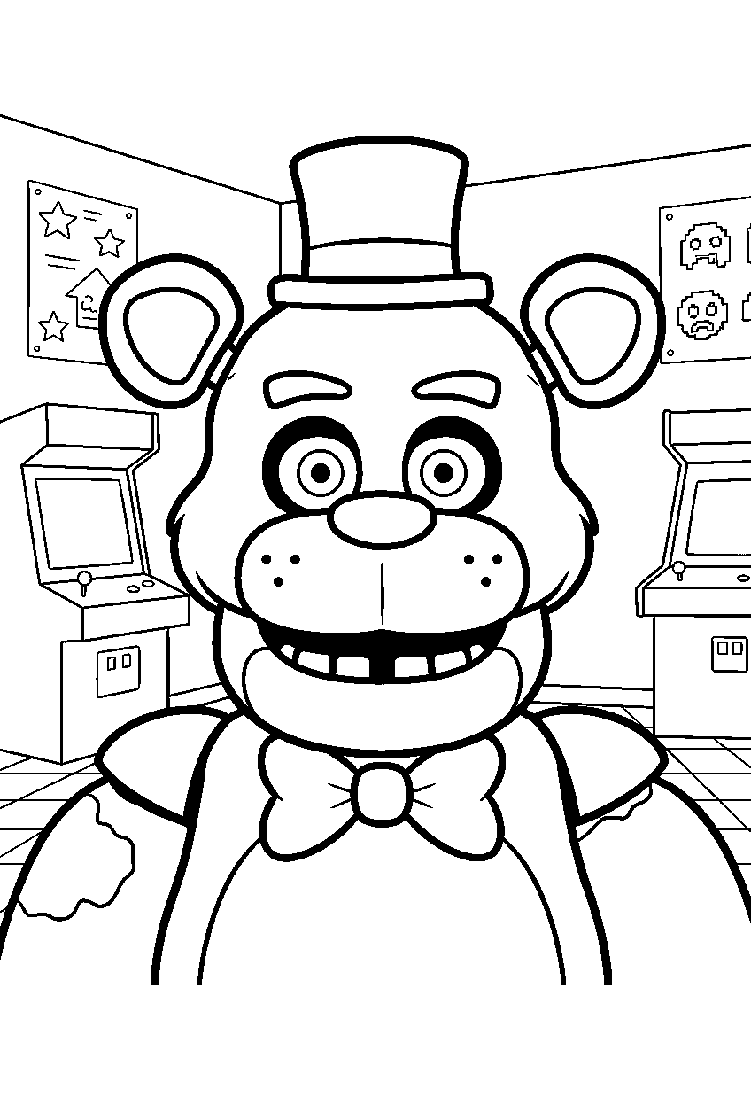 fnaf characters in arcade room line art
