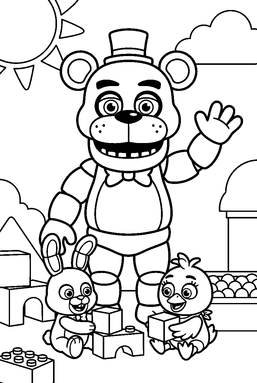 fnaf characters in daycare line art