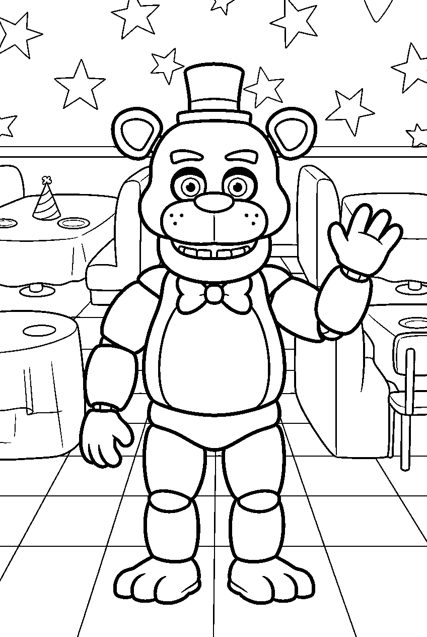 fnaf characters in dining area line art