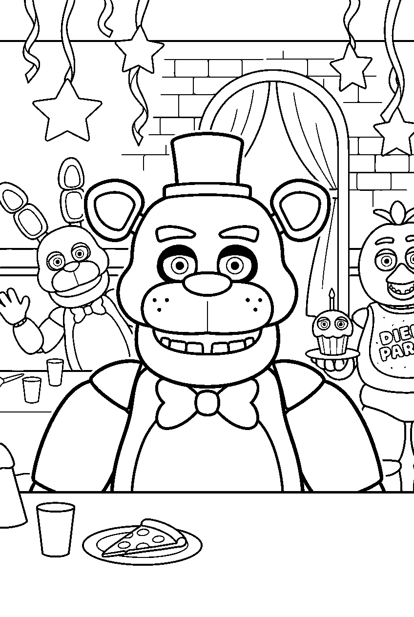 fnaf characters in hidden party room line art
