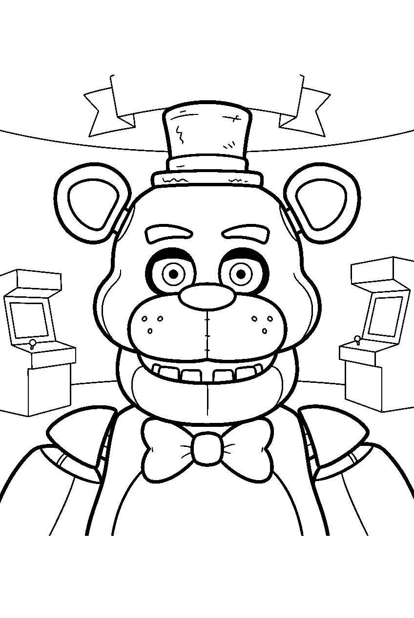 fnaf characters in indoor play area line art