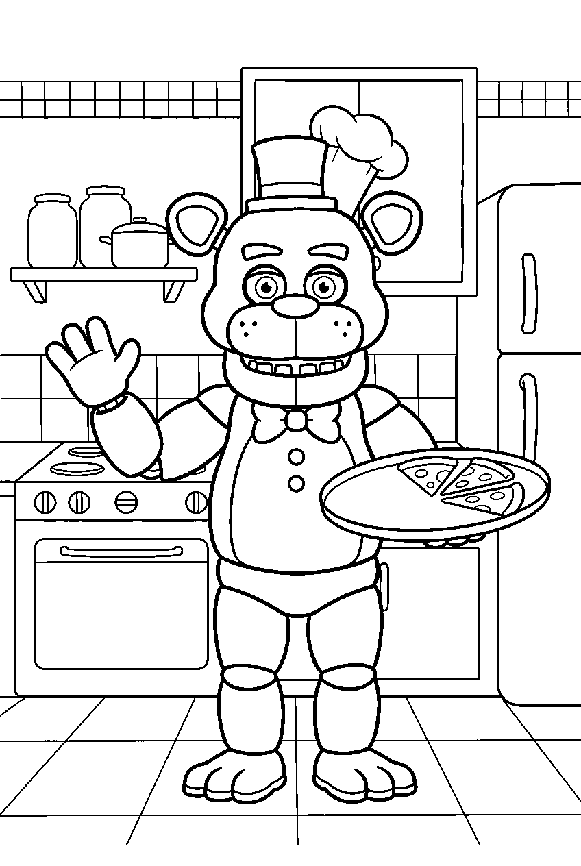 fnaf characters in kitchen line art