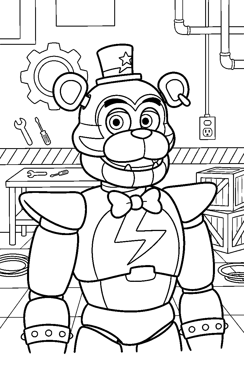 fnaf characters in maintenance room line art