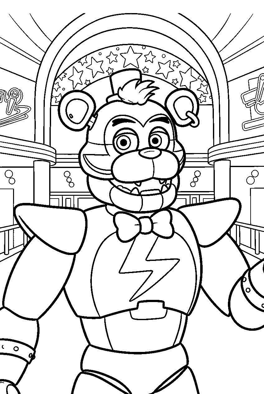 fnaf characters in mega pizzaplex line art
