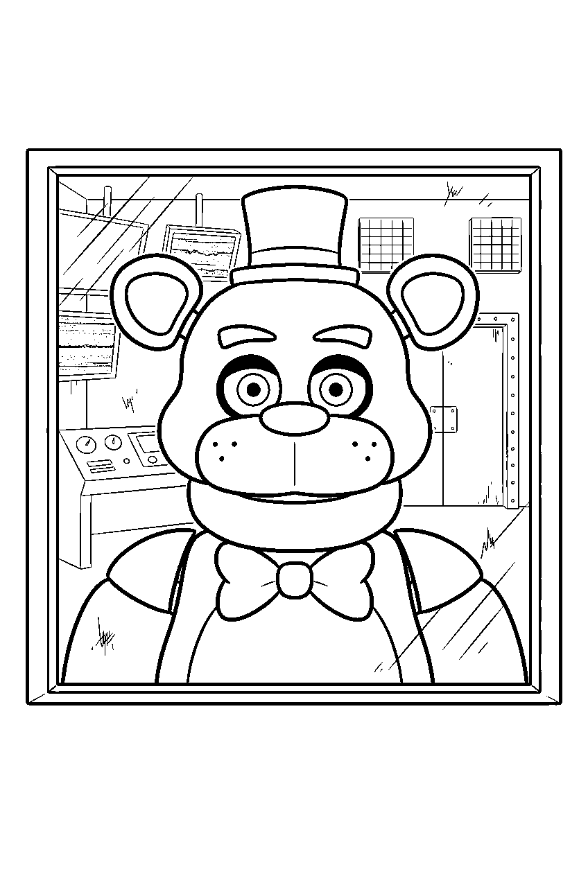 fnaf characters in observation room line art